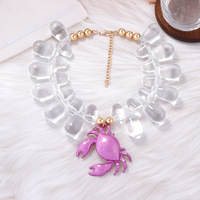 Collier Hip-Hop Goutte d'Eau Transparente, Bijoux Océaniques, Pendentif en Alliage Crabe Étoile de Mer, Collier Perlé en Acrylique, Unisexe, Fête et Vacances