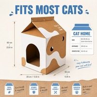 Maison pour chat en carton en forme de boîte de lait avec griffoir, cachette pour chaton, imprimé mignon pour chats d'intérieur, vente en gros, écologique