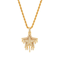 Pendentif en zircon pentagramme goutte d'eau style hip-hop pour homme