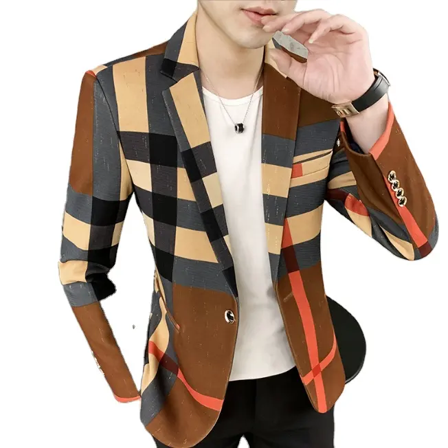 Men's Blazer 2022 Fashion British Style Plaid Slim Casual High-quality Men's Clothing Jacket