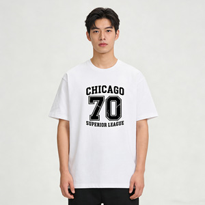 Camiseta Negra y Blanca Chicago 70 Superior League para Hombre, Manga Corta, 100% Algodón, Transpirable, Cuello Redondo, Estampada, Q232 - Product Image 3