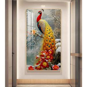 Arte Moderno en Lienzo, Diseño Abstracto de Pavo Real Colorido, Pintura de Porcelana de Cristal 5D de Lujo, Decoración de Pared LED para el Hogar y la Oficina - Product Image 6