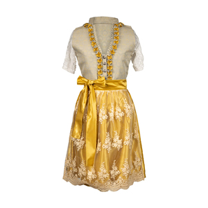 Robe Dirndl Traditionnelle Premium pour Femme, Tenue Folklorique Alpino, Col en V, Manches Courtes, Satin Brodé Floral, Longueur Midi, Coupe Évasée, Style Vintage - Product Image 1