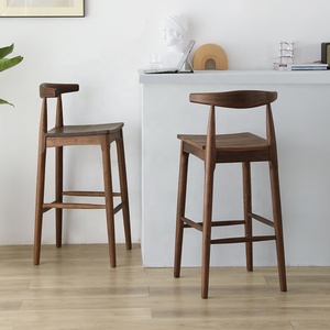 Solid Wood Bar <strong>Stool</strong> <strong>with</strong> Low <strong>Back</strong> Nordic <strong>Counter</strong> Height Chair for Restaurant Cafe Bar Commercial Hospitality Seating Furniture - Product Image 4