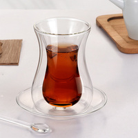 Ensemble de verres à thé turcs en borosilicate de haute qualité de 150 ml, tasse à thé en forme de tulipe avec soucoupe en verre et agitateur pour café, restaurant, maison