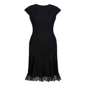 2025 estivo nuova moda lavorato a <span class=keywords><strong>maglia</strong></span> a manica corta abito corto <span class=keywords><strong>in</strong></span> pizzo floreale abiti Casual blu Slim - Product Image 2