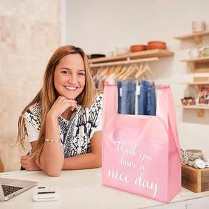 Camiseta rosa de grado alimenticio 'Gracias' Bolsas de plástico inspiradas Reutilizable Desechable para pequeñas empresas Supermercados Exposición de ensaladas - Product Image 5