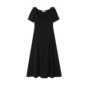 เดรสทรงเอไลน์คอเหลี่ยมสไตล์ฝรั่งเศส สีแดงไวน์ ไซส์พลัส แขนพอง ผ้าทอ เหมาะสำหรับใส่ทำงาน - Product Image 4