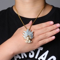 Hip Hop Dragon Ball Super Saiyan Sun Wukong Headphoto helado de pelo azul de dibujos animados japoneses oro Cubic Zircon colgante collar nuevo