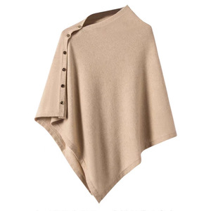 Chal Grande para Mujer, Talla Única, Color Camel Sólido, con Botones Diagonales, Tejido Holgado, para Primavera y Otoño, Prenda Moderna - Product Image 1