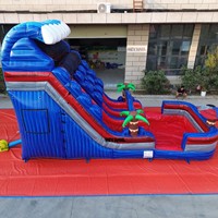 Toboggan aquatique gonflable commercial de 5,5 m (18 pieds) à double piste avec piscine profonde intégrée pour location événementielle, enfants et adultes
