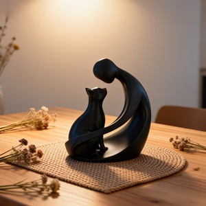 Qianrui Abstract Human And Cat Sculpture 3D Printed Modern Minimalist Desktop Ornament Artistic Gift For Cat Lovers - Product Image 3