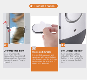 Nouvel alarme de porte et de fenêtre anti-vol haute intensité sonore pour la sécurité domestique en ABS - Product Image 2