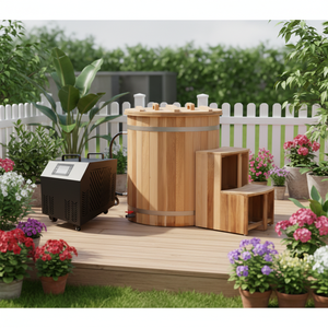 High quality Canadian red cedar wooden ice bath round 1 person <b>cold</b> <b>plunge</b> with chiller - Product Image 1