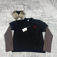 Polo à manches longues pour homme, style rétro tendance, col en fourrure imprimé léopard détachable, effet deux pièces, personnalisable OEM