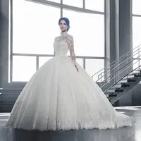 W05 מתוקה Pedreria Para Vestidos דה Novia ארוך Aleeved תחרה יהלומי חתונה שמלת 2019