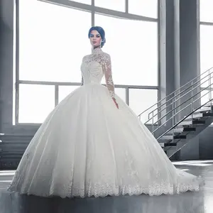 יפה שחור שמלות ללבוש חתונה Suppliers-W05 מתוקה Pedreria Para Vestidos דה Novia ארוך Aleeved תחרה יהלומי חתונה שמלת 2019