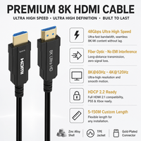Câble HDMI 2.1 en fibre optique 8K 48 Gbps ultra haute vitesse 8K 60 Hz 4K 120 Hz câble tressé prend en charge EARC HDR