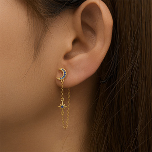 Pendientes de Plata de Ley 925 ROXI con Diseño de Estrella y Luna, Borlas y Circonitas Incrustadas, Cadena Colgante Trasera para Mujer, S925 - Product Image 6