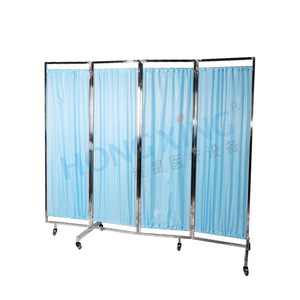 Paravent pliant en acier inoxydable avec tissu bleu, cloison mobile pour hôpital, séparateur d'isolement pour clinique - Product Image 2