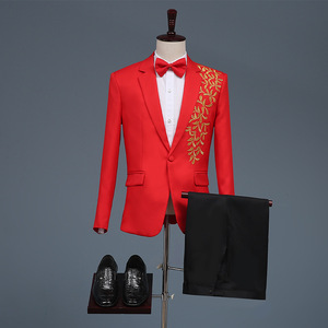 <span class=keywords><strong>Costume</strong></span> d'affaires pour hommes <span class=keywords><strong>rouge</strong></span> bleu noir <span class=keywords><strong>blanc</strong></span> Slim Fit simple boutonnage fermeture éclair mouche scène chœur <span class=keywords><strong>Costume</strong></span> hôte maître de cérémonie Performance - Product Image 2