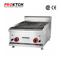 Grill au gaz commercial à pierres de lave pour comptoir, idéal pour les steaks, les burgers et les grillades dans les restaurants et cuisines de traiteur