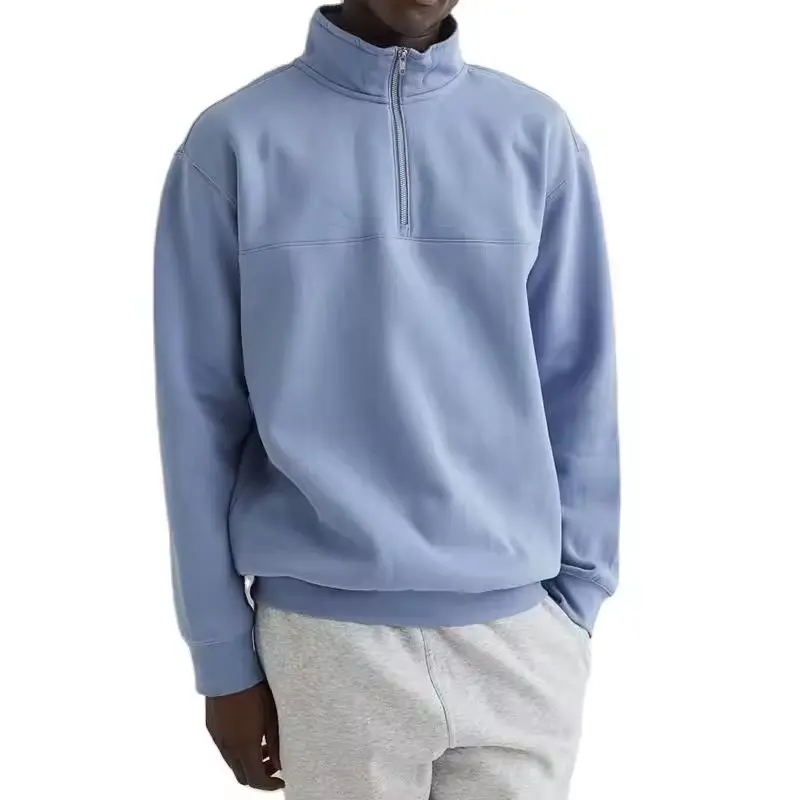 manufacturer 420gsm polyester cotton hoodie custom puff oversized hoodies blue quarter half zip pullover sweatshirt