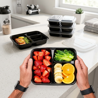 Boîtes bento jetables Kingstar 28oz en PP noir à 3 compartiments avec séparateurs pour gâteaux