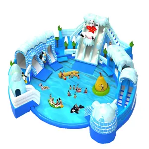 Tema do urso Polar grande piscina trampolim de slides combinação boucing inflável parque aquático popular do verão para crianças e adultos