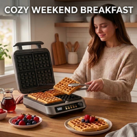 Máquina para Hacer Waffles en Oferta, con Tapa Magnética, 5 Programas de Cocción, Control de Temperatura NTC, 1400W, Compacta, para Encimera