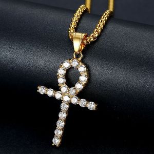 Ankh Pendant <b>Necklace</b> Stainless Steel With Zircon Channel Setting Cross Shape Hip Hop Jewelry Gift For Men Women - Product Image 2