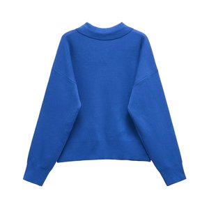 <strong>Women's</strong> <strong>POLO</strong> Collar Knitted Sweater Long Sleeve Loose Sweaters Color Block Striped Knitted Pullover <strong>Jumper</strong> Tops - Product Image 2