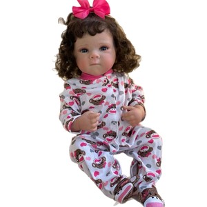 OtardDolls – poupée réaliste en vinyle pour bébé fille, 45cm, avec cheveux bouclés et nœud rose, jouet pour enfants - Product Image 5
