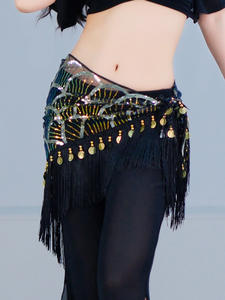 <span class=keywords><strong>Robe</strong></span> de danse du ventre en soie/coton à paillettes scintillantes |   <span class=keywords><strong>Ceinture</strong></span> à glands brodée et perlée |   Tenue de danse <span class=keywords><strong>orientale</strong></span> polyvalente - Product Image 3