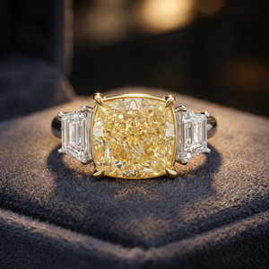 Anillo de Compromiso con Diamante Cultivado en Laboratorio, Corte Cojín, Amarillo Intenso, Certificado por IGI, Oro 10K 14K 18K, Plata 925 935, Rodio, Regalo de Boda - Product Image 1