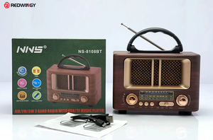 Redwingy NS-8107BT <span class=keywords><strong>Vintage</strong></span> <span class=keywords><strong>autoradio</strong></span> Portable en bois haut-parleur extérieur tourne-disque lecteur avec carte Tf fonction TWS Am Fm Radio - Product Image 4