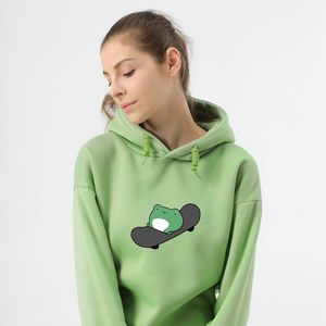Sweat-shirt à capuche surdimensionné à manches longues pour femme, motif grenouille mignonne, respirant, en maille, style skateboard - Product Image 2