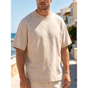 T-shirt en coton 100% de haute qualité, poids lourd, manches courtes, lavé, pour hommes, vente en gros - Product Image 5