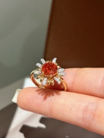 Bague en Or Orange Fanta Cultivée en Laboratoire Personnalisée avec Halo Floral – Fabricant de Bijoux Fins OEM ODM Marque Privée Vente en Gros