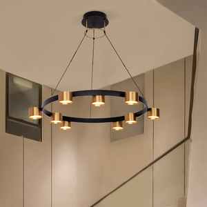 Masivel 9 <strong>Light</strong> Brass <strong>Cylinder</strong> Chandelier Metal Acrylic Modern Pendant <strong>Light</strong> for Living Room - Product Image 2