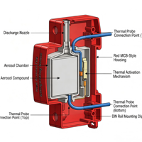 Alat Pemadam Kebakaran Din Rail Otomatis Aerosol Mini QRR0.02G/S untuk Kotak Listrik