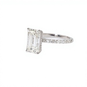 Anillo de Lujo con Esmeralda y Diamantes Redondos Cultivados en Laboratorio, Oro Sólido de 10K, 14K, 18K, Halo, Media Eternidad, Banda Pavé, Anillo de Promesa, Anillo de Boda - Product Image 5