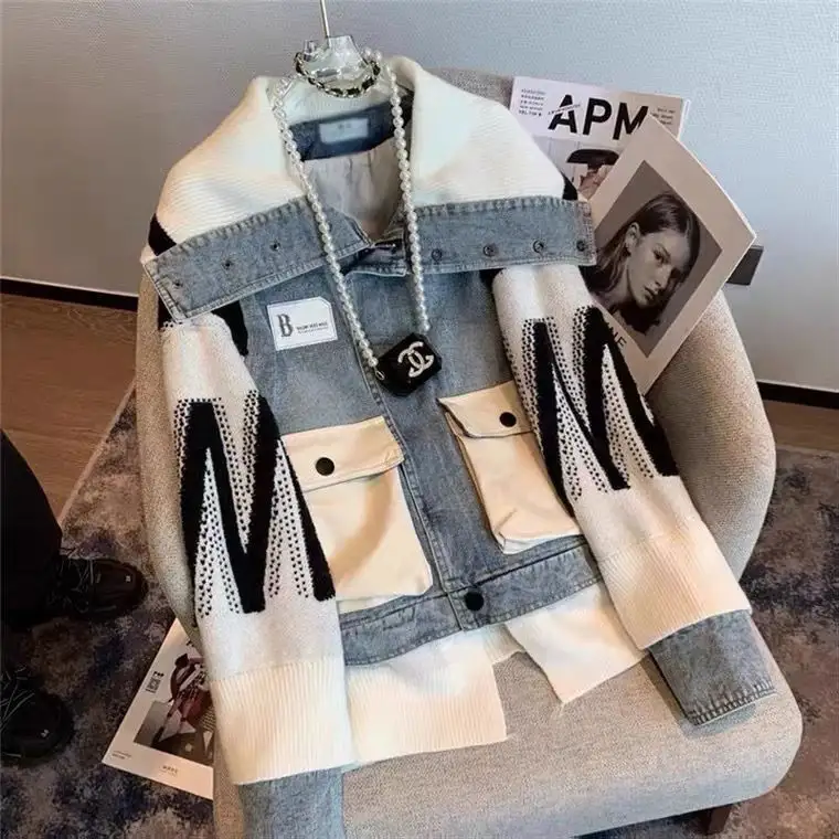 New Style Lady Jean Sweater Jacket Long Sleeve Woman Denim Jacket Womens Zip Clothing Custom Coat Cotton Blue Oem Pockets