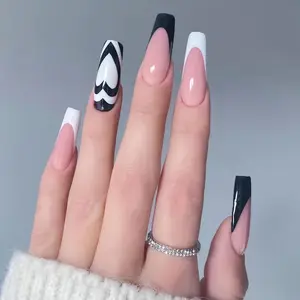 New style OEM Wholesale Black and white heart Style Nail Tip Flash Ins Style Artificial Fingernails