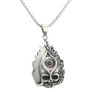 Collar con Colgante de Calavera Flameante de Acero Inoxidable con Ojo, Estilo Punk Retro para Hombre, Joyería de Regalo 280506 - Product Image 4