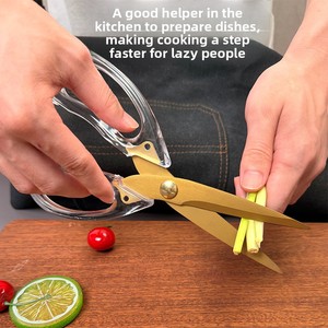 Spot-Available Gold-<strong>Titanium</strong> Kitchen Scissors Transparent Acrylic Handles Stainless Steel Blades-Powerful Poultry Bone Scissors - Product Image 2