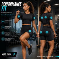 Ensemble complet de stimulation micro-courante EMS, réglable via application, avec haut conducteur multi-zones et short taille haute respirant, 2 pièces