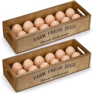 Boîte <span class=keywords><strong>à</strong></span> œufs <span class=keywords><strong>en</strong></span> <span class=keywords><strong>bois</strong></span> de style campagnard écologique Stockage pratique de 24 œufs Supermarché Aliments <span class=keywords><strong>à</strong></span> la ferme Fourniture de cuisine 24 œufs pratique - Product Image 1