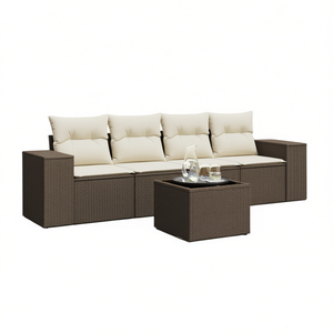 Ensemble de canapés de jardin modulaires en rotin brun, coussins en mousse haute densité, design contemporain pour l'extérieur - Product Image 1