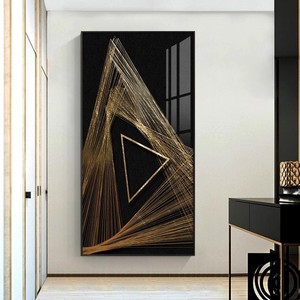 Dipinti Astratti in Cristallo di <span class=keywords><strong>Grandi</strong></span> <span class=keywords><strong>Dimensioni</strong></span> in Stile Moderno e Minimalista, Murales di Lusso in Nero e Oro per Ingressi di Hotel e Salotti - Product Image 2
